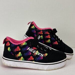 Heelys PRO 20 X2 Black w Rainbow Hearts Sneakers with Wheels Big Kids Youth sz 6